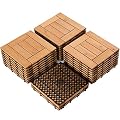 Topeakmart 27PCS Interlocking Wood Floor Tiles Outdoor Wooden Flooring 12 x 12in Natural Wood