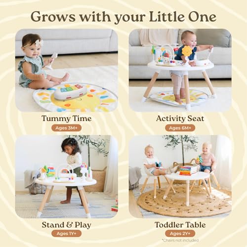 Image of Little Acorn, 4-in-1 Baby Activity Center | Montessori-Inspired Design | 8 Interactive Toys | Tummy Time, Exersaucer & Toddler Table | Shower Gift | Essential (Sun)