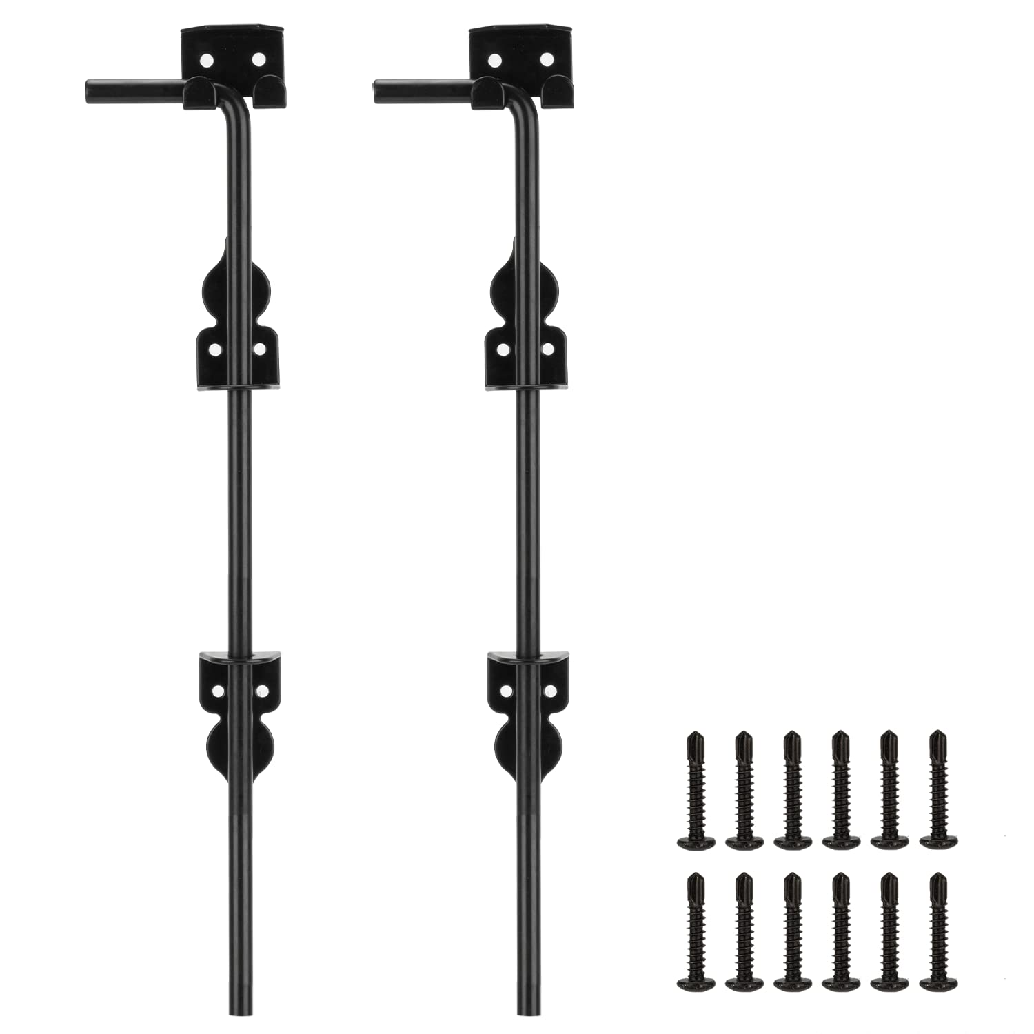 18" Cane Bolt Heavy Duty Gate Drop Rod, Hardware Ground Latch Gate Stopper Gate Hardware, Solid Steel Cane Bolts for Wood Fences PVC Vinyl Metal Gates Fences Doors (Black Finish 2 Pack)