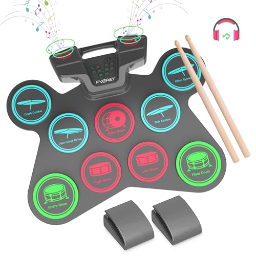 Electronic Roll-Up Drum Pad Set - 9 Pads With Built-in Speakers, Headphone Jack, Sticks & Pedal