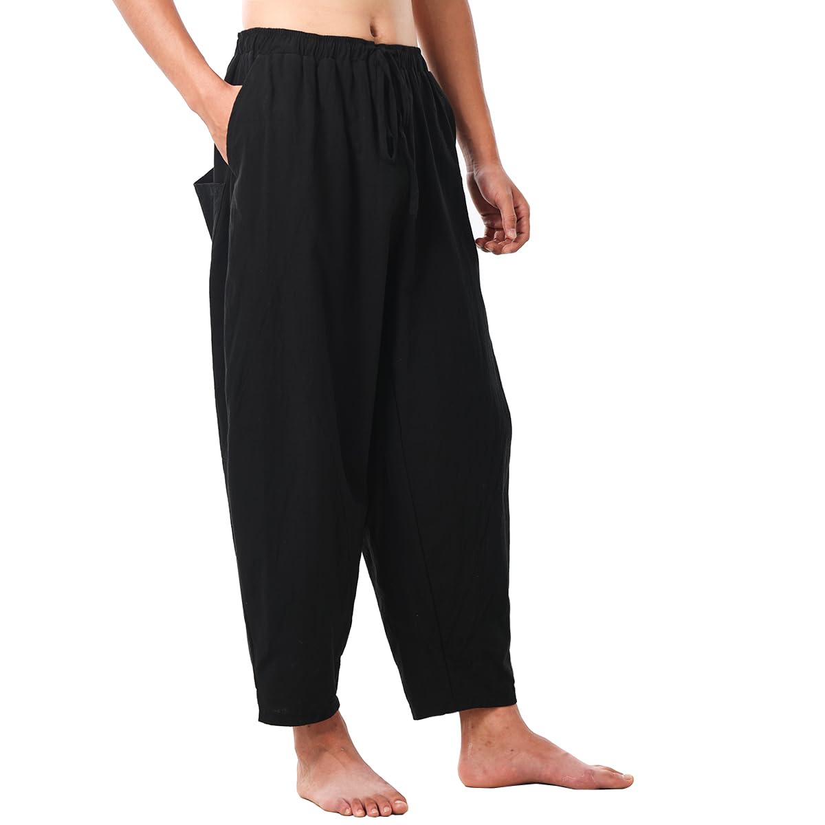 COSDREAMER Sarouel Baggy pour Homme avec Cordon de Serrage en Coton et Lin