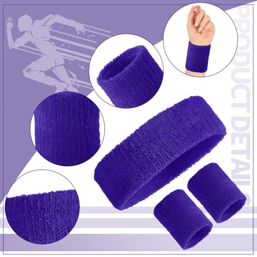 Image of Civaner 12 Pcs 80 90s Neon Sweatbands Soccer Baseball Headbands Wristband Set for Men Women Party Cotton Headbands Terry Cloth Athletic Sweat Bands for Tennis Football Gym Outdoor