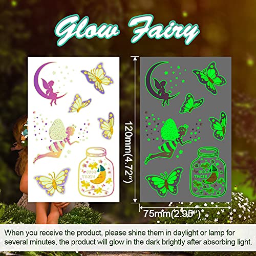 Db11 Butterfly Fairy Kids Temporary Tattoos Glow In The Dark For Girls Princess Birthday Party Supplies, 14 Sheets Luminous Fake Flower Garden Body Stickers Decor Gift Pack Goodie Bag Fillers #TOP1
