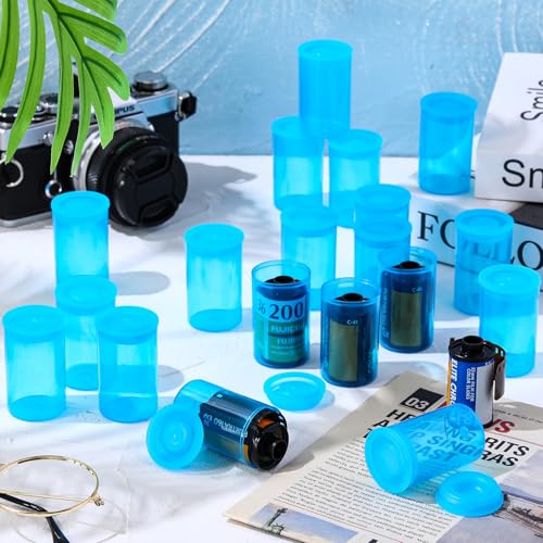 Image of 30 Pack Plastic Film Canisters Holder with Lids 35mm Empty Camera Reel Containers Blue Small Storage Bottles for Pills Beads Coins Vitamins Art Supplies Science Experiments Classroom Craft Projects