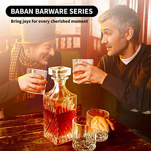 Baban Whiskey Decanter Set with Glasses, Elegant Wine Decanter Set for Men & Women, 750ml Whiskey Crystal Liquor Decanter and 4 Whiskey Glasses, Gift Sets for Men at Christmas, Birthday, New Year - Thumbnail 4