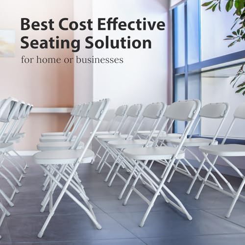 10 Pack Foldable Plastic Chair | Folding & Stackable | 350 lbs Capacity Steel Frame Seats for Indoor Outdoor | Commercial Use Events Wedding Party Bulk Picnic Kitchen Dining - White - Image 6