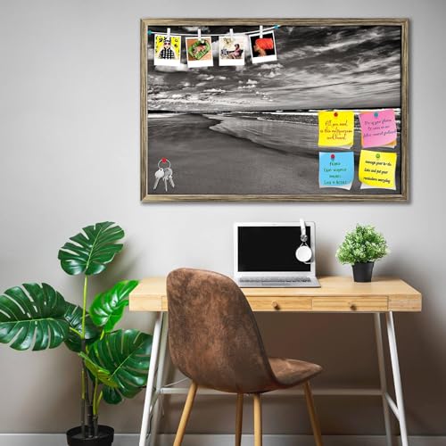 Image of ArtzFolio Sea, Air, & Land Monochrome Contrast | Bulletin Board Notice Pin Board | Vision Soft Board Combo with Thumb Push Pins & Sticky Notes | Antique Golden Frame | 23.5 x 16 inch (60 x 41 cms)