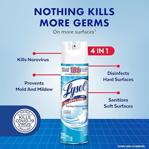 Image of Lysol Disinfectant Spray, Household Cleaning Supplies, Disinfecting Multi-Purpose Room Spray, Antibacterial Sanitizer, Deodorizer, Kills Hantavirus, Crisp Linen + Mango & Hibiscus, 19 Fl Oz, 3-Pack