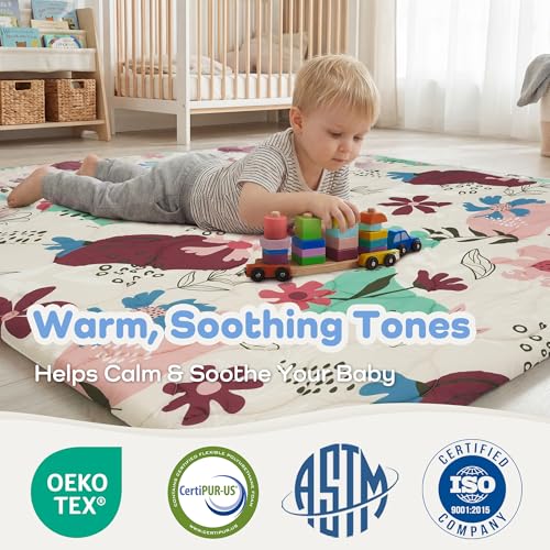 Image of 1.6 inch Thick Baby Play Mat, 71x59 Removable & Machine Washable Cover | Padded Memory Foam, Non-Slip Backing, 100% Baby-Safe Materials, Tummy Time Crawling, Outdoor, Bedroom, Living Room, Nursery