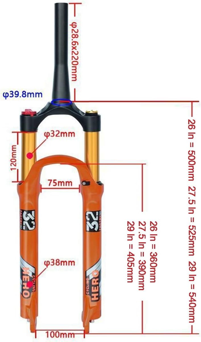 FukkeR 26 27.5 29 Mountain Bikes Air Front Fork with Manual Remote Control Cycling Bicycles Suspension Forks Tapered Tube 1-1/2"" Travel 120mm Quick Release 9mm, FukkeR001