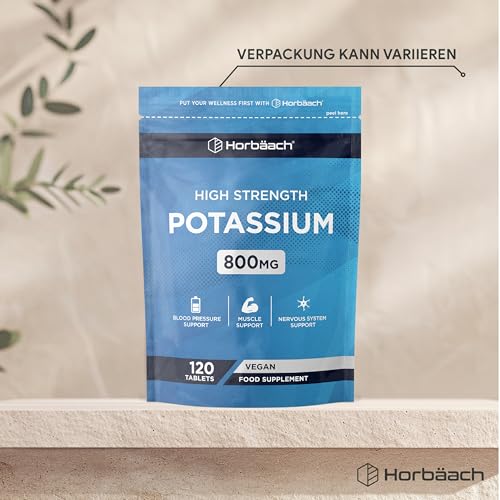 Kalium Hochdosiert aus Kaliumcitrat | 120 Vegane Tabletten | 800mg pro Tag | Potassium Citrate | Horbaach