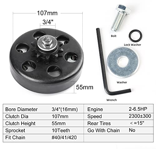 Lotfancy Go Kart Clutch 3/4 Bore 10T For #40 41 420 Chain, Predator 212 Centrifugal Clutch, Up To 6.5 Hp, Fit For Go Kart Minibike Baja Mini Bike Mb165 Mb200 #TOP1