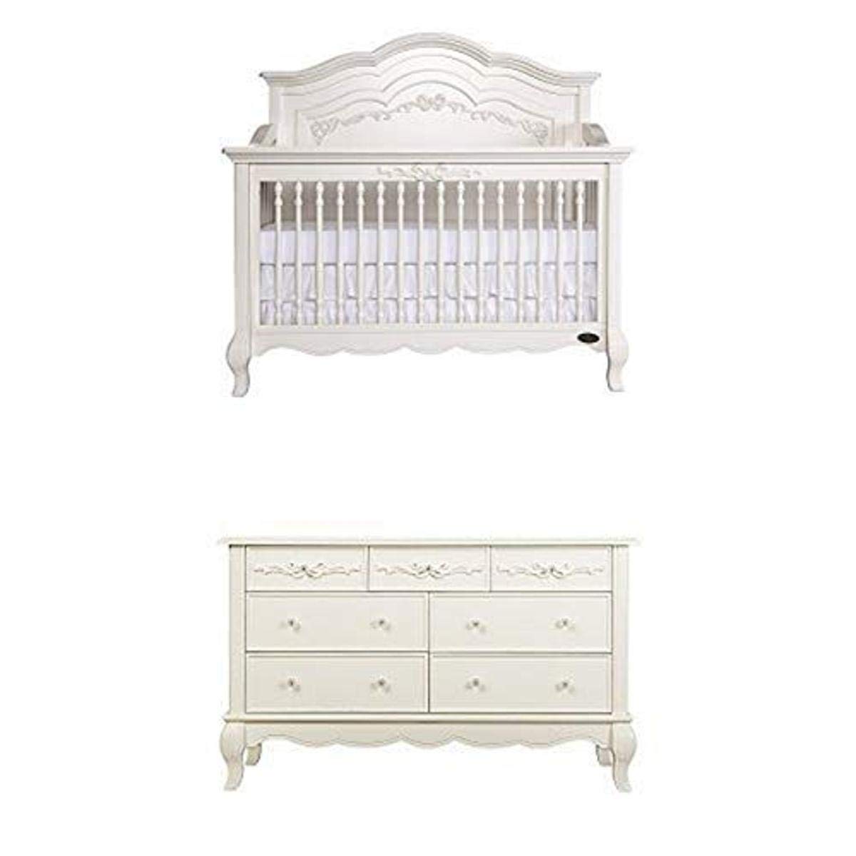 Evolur Aurora 5-in-1 Convertible Crib, Blush Pink Pearl with Drawer Double Dresser : Baby