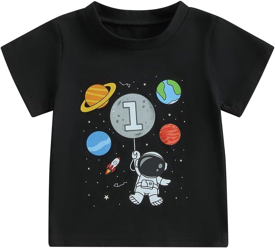 Toddler Baby Boys First Birthday Outfit 1st Birthday T-Shirt Space Astronaut Theme One Year Old Shirt