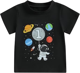 Toddler Baby Boys First Birthday Outfit 1st Birthday T-Shirt Space Astronaut Theme One Year Old Shirt