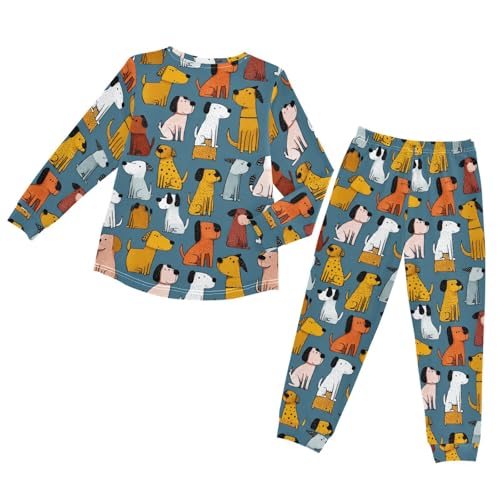 Long Sleeve Pajama Set for Girls Boys Kids,Cute Dogs Sitting Pattern Comfy Nightwear Soft Loungewear,Family Matching PJs Underwear Set 4T2
