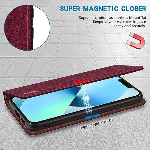 Image of ZZXX for iPhone 13 Wallet Case Strong Magnetic 6.1 inch,Wine Red