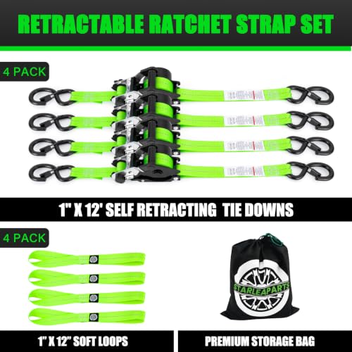 4-Pack StarLeaparts 1 x 12' Retractable Ratchet Straps w/ Soft Loops and S-Hooks (Green) 35.99 + Free Shipping + 40% Off Code BI570P72 - image 6