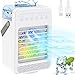 Mobile Klimageräte Mini Luftkühler Air Conditioner 4 in 1 Air Cooler mit 120° Drehfunktio, Ventilator mit Wasserkühlung Luftbefeuchter und Luftreiniger mit Wassertank und 4 Lüfterstufen 7 LED-Leuchten