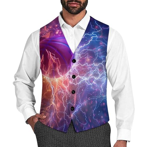 Fire Basketball Men's Suit Vest Waistcoat Vests Formal Dress with 2 Pockets for Business Casual Tuxedo