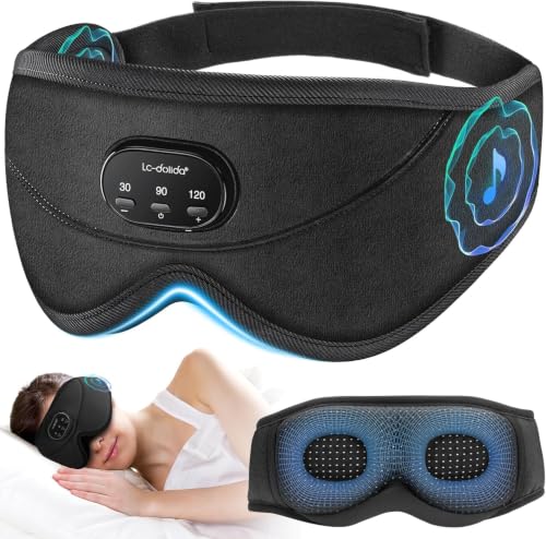 Image of LC-dolida White Noise Bluetooth 5.4 Sleep Eye Mask with Timer, 3D Sleeping Mask Headphones with 16 Soothing Sounds, Total Blackout Sleep Headphones for Side Sleeper /Women /Men (Black)
