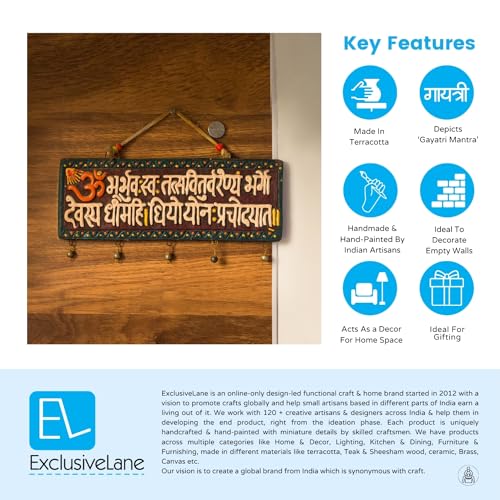 Image of ExclusiveLane Terracotta Gayatri Mantra Home Decorative Religious Wall Hanging (23.6 cm x 0.76 cm x 8.38 cm, Set of 1) (EL-002-019)-Multicolour