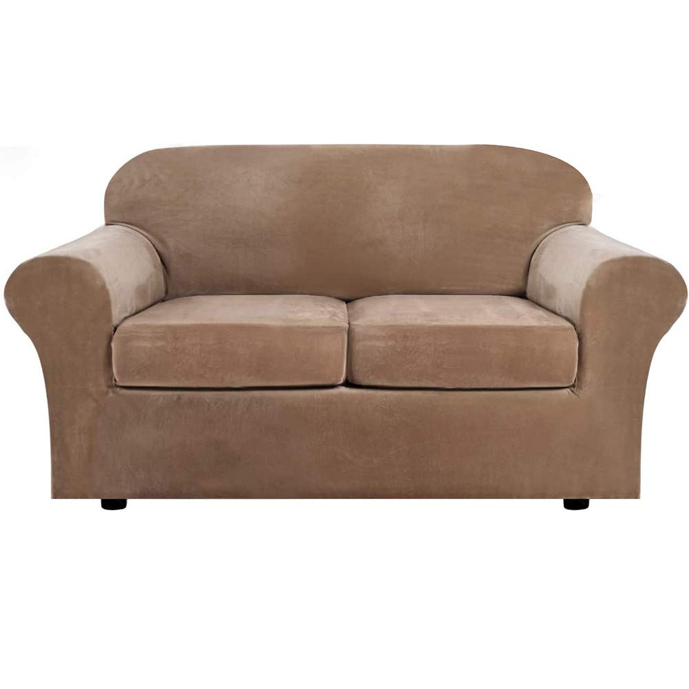 SDYdsgE sofa cover， Plush Velvet Sofa Cover Set Stretch Slipcover Loveseat for 2 Cushion Couch Elastic Bottom(Khaki)