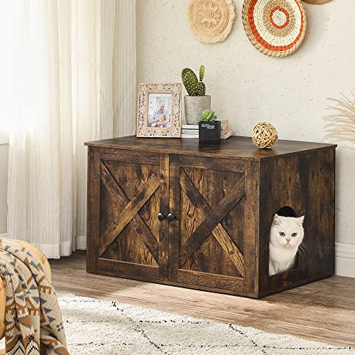 Feandrea Cat Litter Box Enclosure, Litter Box Furniture Hidden with Removable Divider, Indoor Cat House, End Table, 31.5… - Image 3