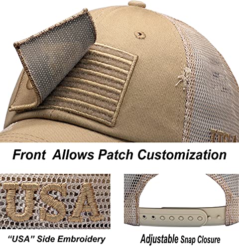 Image of Antourage American Flag Unconstructed Unisex Mesh Snapback Baseball Hat Cap for Men and Women +2 Patriotic Patches Included