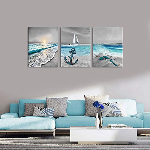 Canvas Wall Art for Home Decoration 3 Piece Modern Painting on Canvas Prints Beach Pictures Gallery Wrapped Artwork for Office Living Room Bedroom Bathroom Wall Decor - Image 2