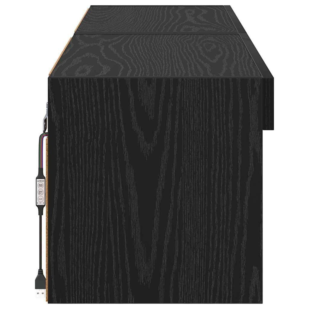 Gabinete LED de pared madera ingenierizada para sala moderna Negro 13.46 | Conjunto de mueble de TV 2 uds. Roble Negro Montaje en Pared con Luces LED USB para Salón Moderno con Estantes y Puertas,