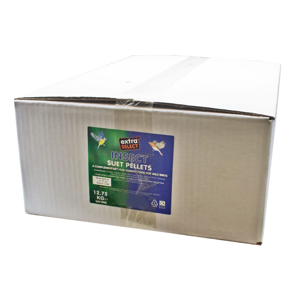 Extra Select Insect High Energy Suet Pellets Wild Bird Food - Protein, Fat Rich Year-Round Feeding - 12.75 kg Bulk Box