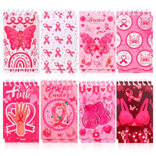 HOWAF 16pcs Breast Cancer Awareness Gifts Set, Pink Ribbon Notebooks for Women Gift Supplies, Cancer Survivor Inspirational Mini Journal Notebooks Hope Strength Faith Courage Charity Event Gift