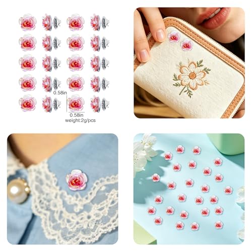 Image of 20 Pcs Enamel Rose Flowe Brooches Pins for Women Colorful Floral Brooch Flower Lapel Pin Badge Crafts Breastpin Jewelry Gift for Women Men Clothing Bags Backpacks Jackets Hat