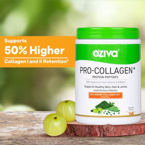 Image of OZiva Pro Collagen Peptides Caramel, 250g (Type I & Type II) | Whey Protein & Collagen Builder Peptides for Healthy Skin & Hair Muscular & Joint Health | Powder for Women & Men, Caramel, Pack of 1