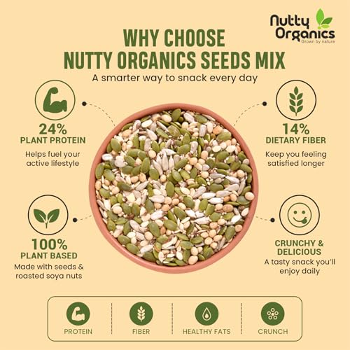 Image of Nutty Organics 7-in-1 Seeds & Nuts Mix 1KG | Omega-Rich Superfood | Roasted Pumpkin, Sunflower, Watermelon, Flax, Sesame, Chia & Soya | Healthy Snack | Vegan & Gluten-Free