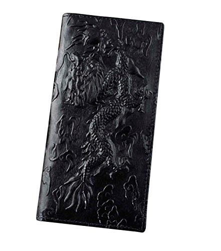 New! China Dragon New 3D Genuine Leather Men Long Wallets Black