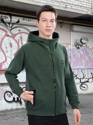 Image of STELLERS Men's Solid Zipper Fleece Hooded Sweatshirt | Regular Fit | Feather Touch Feel | Odour Resistant | Wrinkle Free | Quick Dry | Stretchable | Breathable | Sustainable | Anti-Static