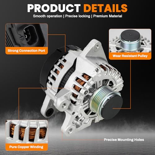 Image of 11934 High Output Alternator 150A Compatible with Hyundai Elantra 2017-2020 L4, Kia Forte 2017-2024 L4 2.0L, Replaces 373002E721 61001473, 6-Groove Clutch Pulley Clockwise Alternator Generator