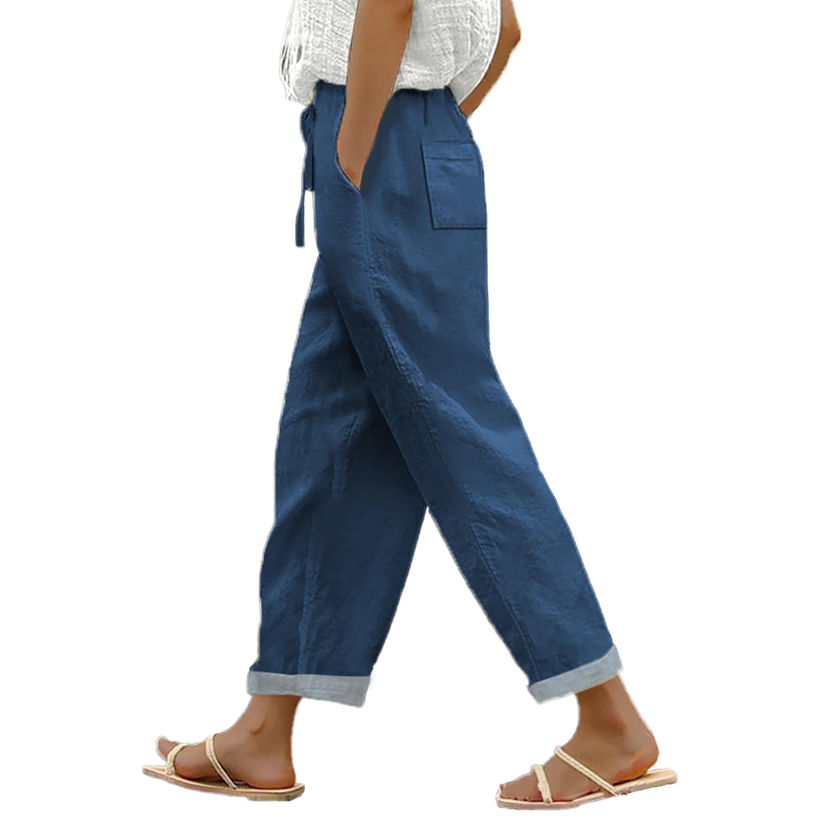 MARSVOVO Casual Capri Pants for Women Drawstring High Waisted Wide-Leg Trousers Summer Pants with Pockets