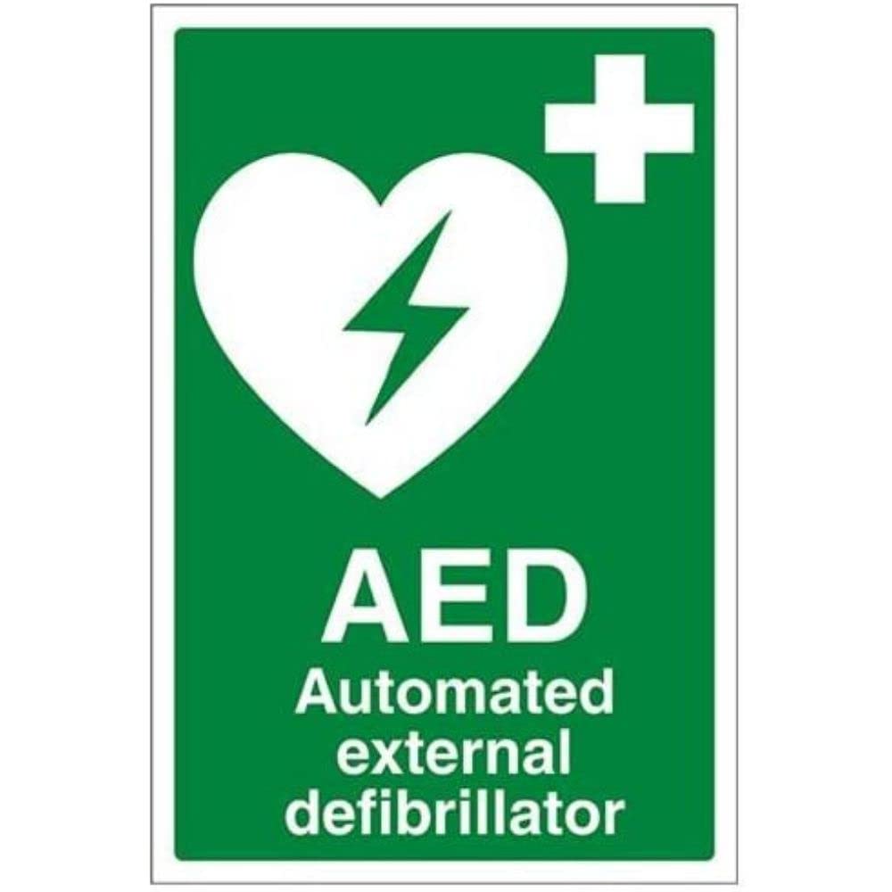V Safety AED Auto External Defibrillator Sign - 200mm x 300mm - Self Adhesive Vinyl