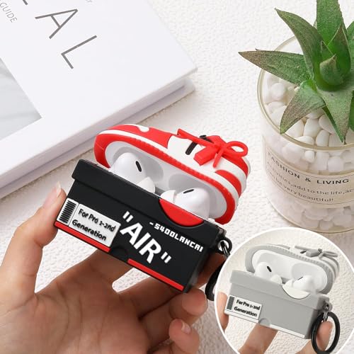 Image of Gedicht for Apple AirPods Pro 2nd Generation Case,Cute Cartoon Shoe Box Soft Silicone Protective Cases for AirPods Pro 2 Case with Keychain for Women Men, A-Red+Light Gray,2Pack