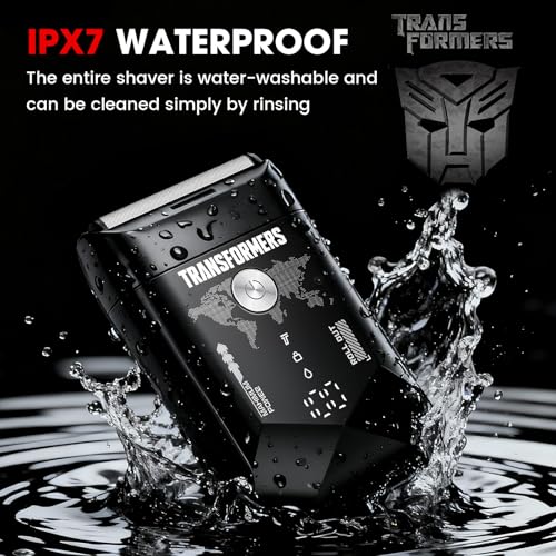Image of Transformers Hasbro Electric Foil Shaver for Men, Portable Electric Shaver with Dual Floating Blades & LED Display, Electric Shaver for Men with 2 Gears, Adjustable, IPX7 Waterproof