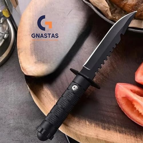 Image of Premium Carbon Steel Kitchen Knife with Protective Cover | Sharp Black Utility Knife for Cutting Fruits, Vegetables & Meat | Ergonomic Handle (Black, 1 Pc)