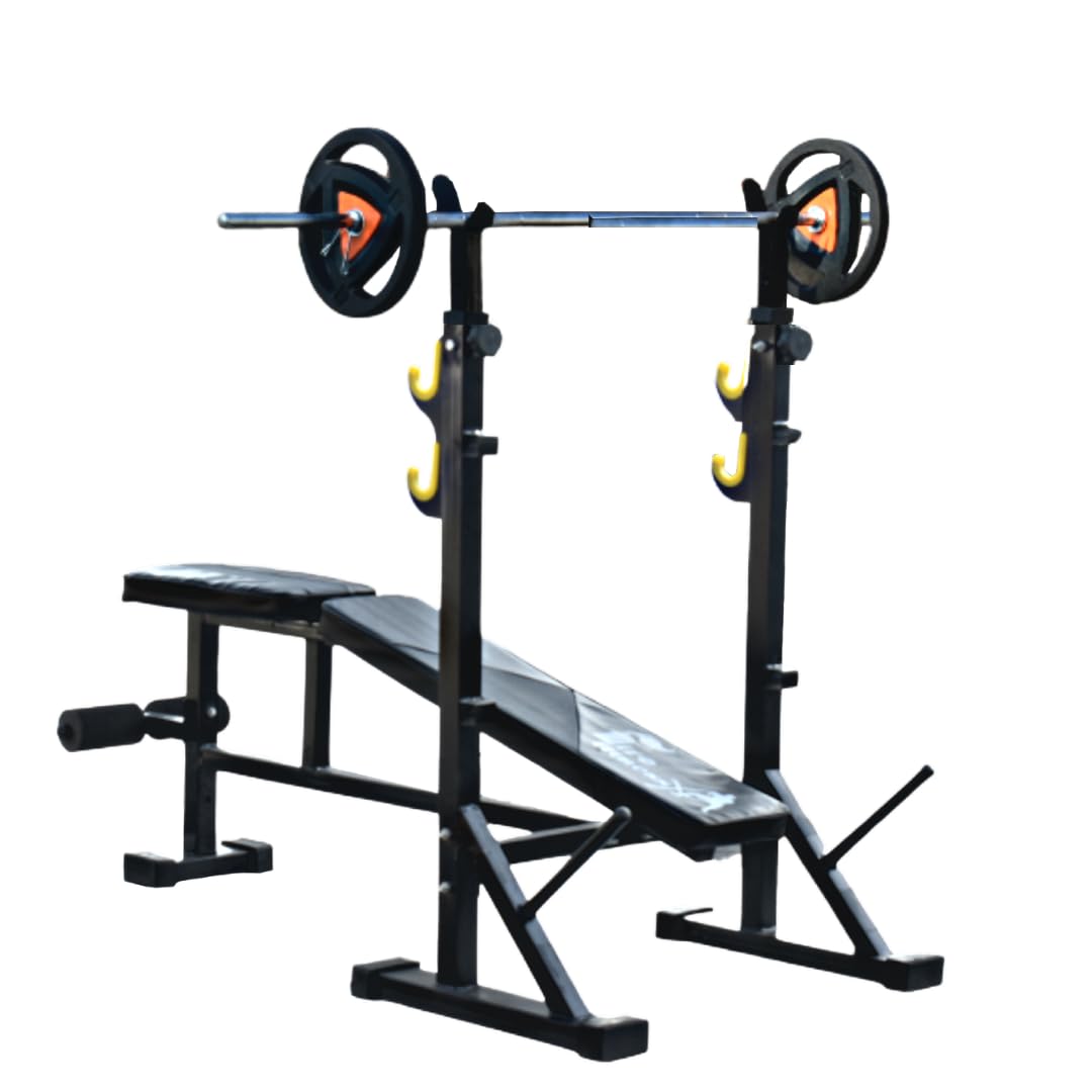 fire fitness gym bench for home workout adjustable 5in 1 bench 3 leveller bench incline/decline/flat for home gym with leg support leg workout multipurpose exercise bench press 200kg capacity weight