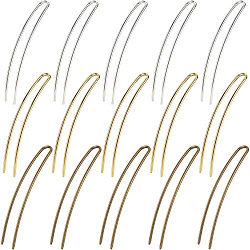 15 Pack Gold Silver Bronze Metal Alloy U Shaped Long Hair Fork Pins Chopsticks Hairpins Picks Hair Sticks Shawl Pin Hairclips Simple Fast Bun Chignon Holder Accessories Bulk