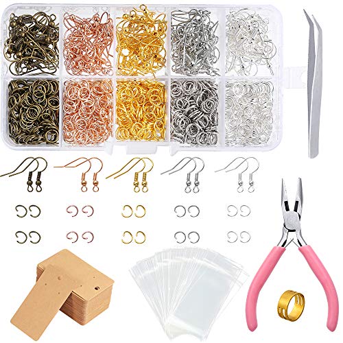 PP OPOUNT 1328 Pieces Earring Making Supplies Kit with Earring Hooks, Jump Rings, Earring Cards Holder, Pliers, Tweezers, Jump Ring Opener for Earrings Making and Repairing (Assorted Colors)