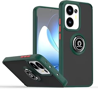 جراب حماية متوافق مع موبايل أوبو رينو 13F شبكة الجيل الرابع 4G وشبكة الجيل الخامس 5G، بحلقة دوارة 360 درجة ومضاد للصدمات من البولي كربونات والبولي يوريثين المقاوم للحرارة، من فاسينيشن، أخضر غامق مطفي