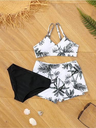 Yartina Girls Three Piece Swimsuit Tropical Printed Bikini with Beach Cover Ups Shorts Swimwear Set3
