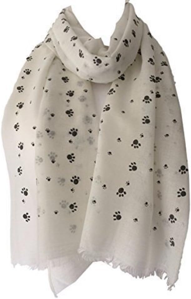 Womens Paw Print Scarf Paws Pattern Cotton Cats Dogs Grey White Cream Black